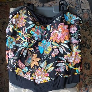 Manhattan Beachwear Black Swimsuit with Colorful Floral Design